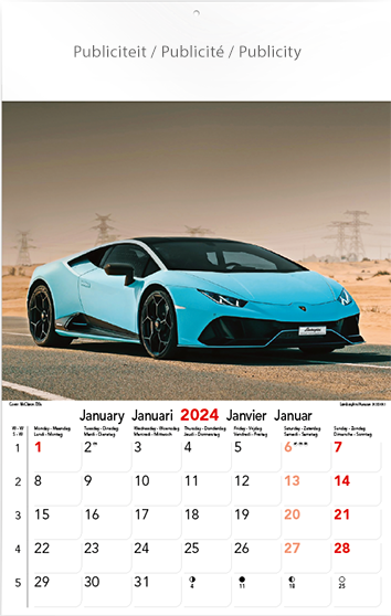 Muurkalender 2024 Sports Cars 13p 30x47cm